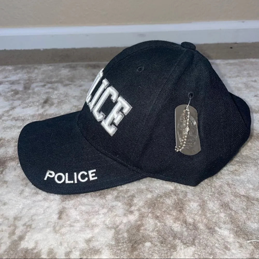 - NEW with tags black adjustable POLICE cap/hat with embroidered lettering